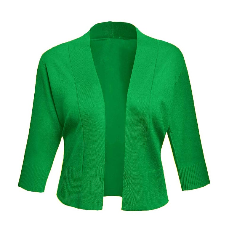 AAMILIFE Women's 3/4 Sleeve Cropped Cardigans Sweaters Jackets Open Front Short Shrugs for Dresses (Large, Green) - Image 2